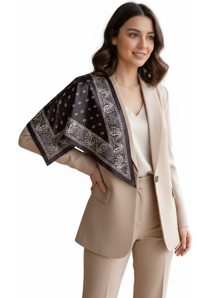 Saray Motif Mürdüm Üçgen Fular Bandana Estacraft - 100X45 cm