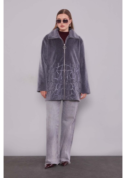 Antrasit Pullu Desen Midi Kaban fiyatları