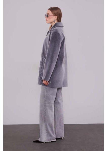 Antrasit Pullu Desen Midi Kaban fırsatları