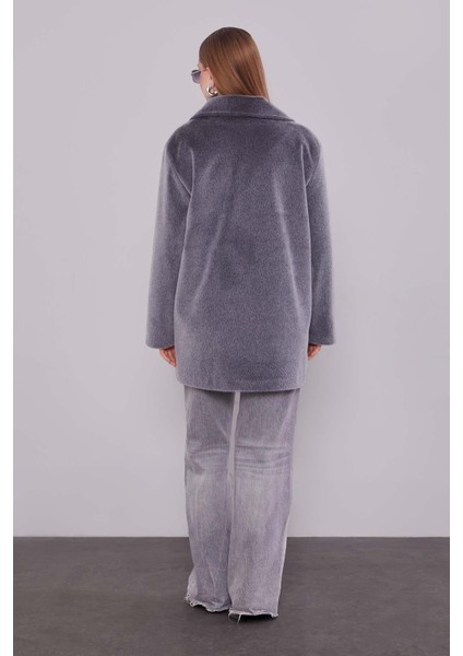 Antrasit Pullu Desen Midi Kaban