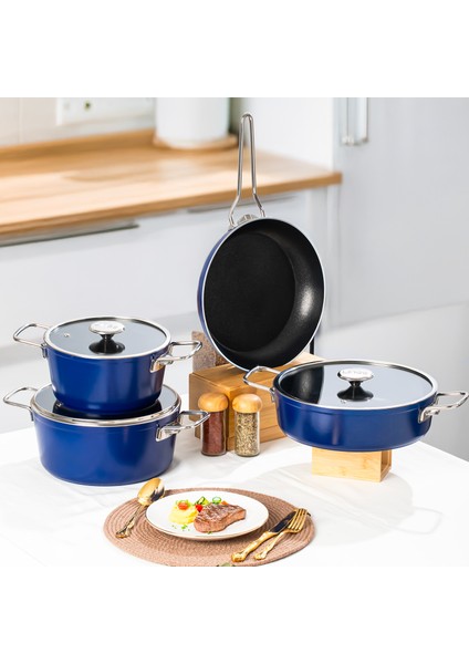 Rozella 7 Parça Titanyum Tencere Seti - Gri