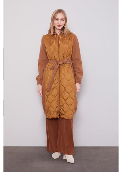 Kahve Kaşe Detaylı Kapitone Mont