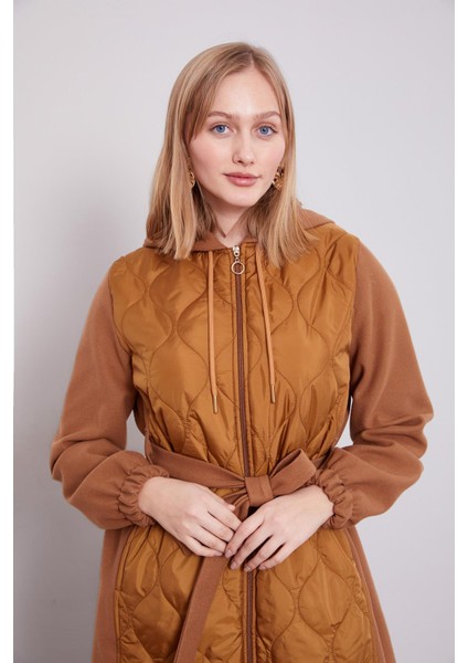 Kahve Kaşe Detaylı Kapitone Mont modelleri