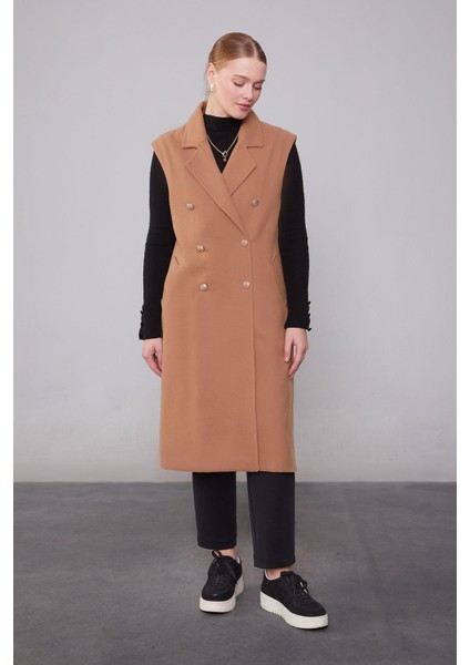 Kahve Maxi Boy Kaşe Yelek