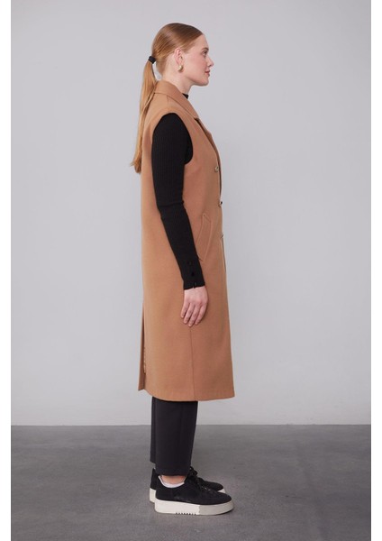 Kahve Maxi Boy Kaşe Yelek modelleri