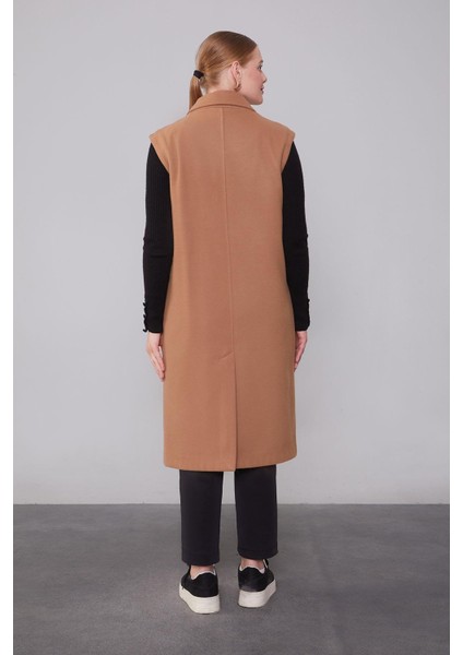 Kahve Maxi Boy Kaşe Yelek fırsatları