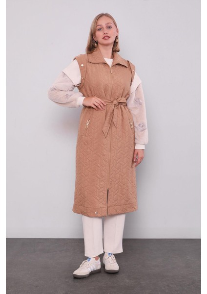 Camel Cep Aksesuar Detaylı Yelek