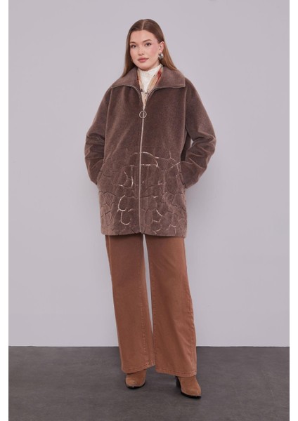 Kahve Pullu Desen Midi Kaban modelleri