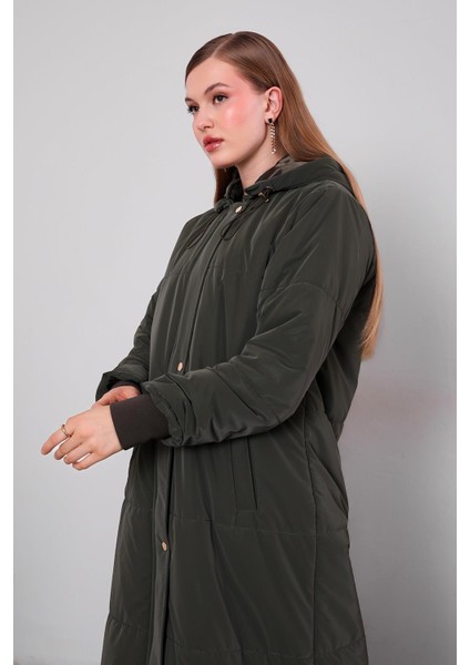 Haki Düğmeli Kapitone Mont modelleri