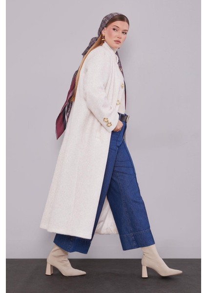 Ekru Gold Aksesuar Detaylı Kürk Kaban fiyatları