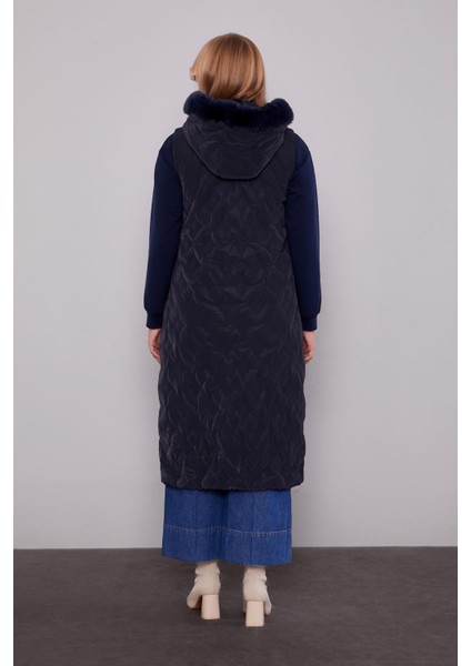 Lacivert Yakası Kürklü Yelek fırsatları