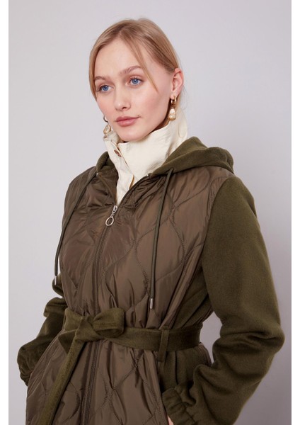 Haki Kaşe Detaylı Kapitone Mont modelleri