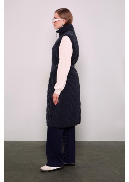 Lacivert Kapitone Desen Kemerli Yelek fiyatları