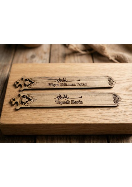 Kişiye Özel Isimli Ahşap Kitap Ayracı - Besmele ve Geleneksel Motifli Dekoratif Hediyelik Ayraç modelleri