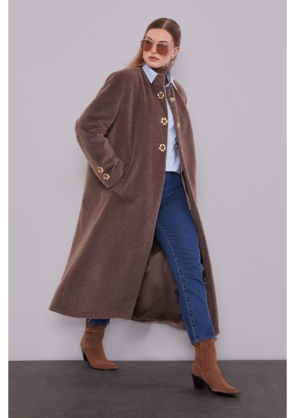 Kahve Gold Aksesuar Detaylı Kürk Kaban fiyatları