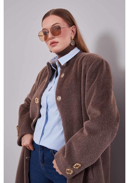 Kahve Gold Aksesuar Detaylı Kürk Kaban modelleri