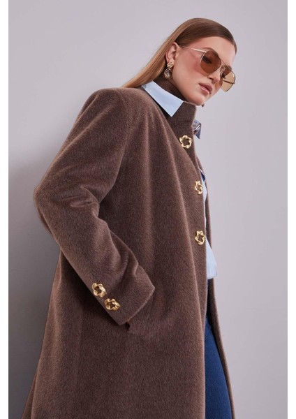 Kahve Gold Aksesuar Detaylı Kürk Kaban fırsatları