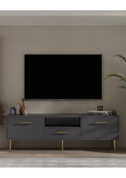 1330DROPDD-128 Tv Sehpası ANTRASİT-ALTIN