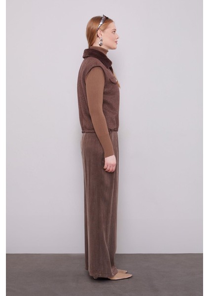 Kahve Yakası Kürk Detaylı Kaşmir Yelek modelleri