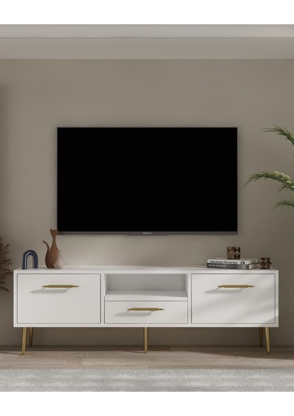 1330DROPDD-128 Tv Sehpası BEYAZ-ALTIN