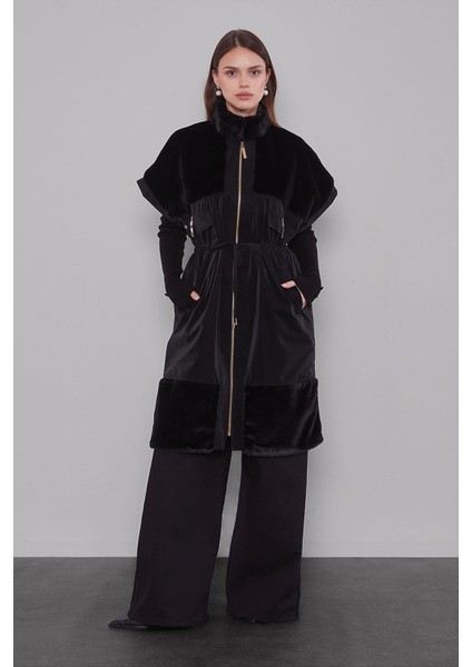 Siyah Kürk Yakalı Yelek