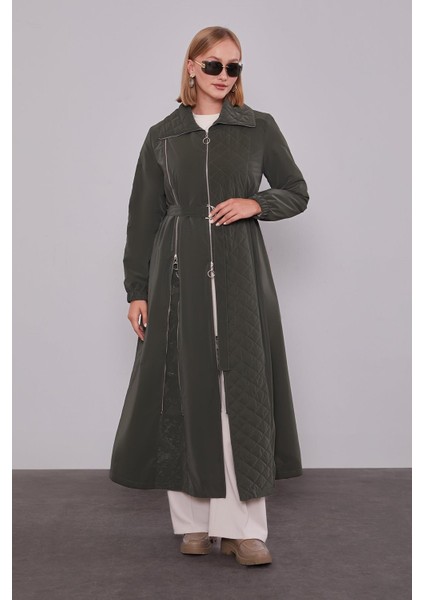 Haki Açılırfermuar Detaylı Trençkot