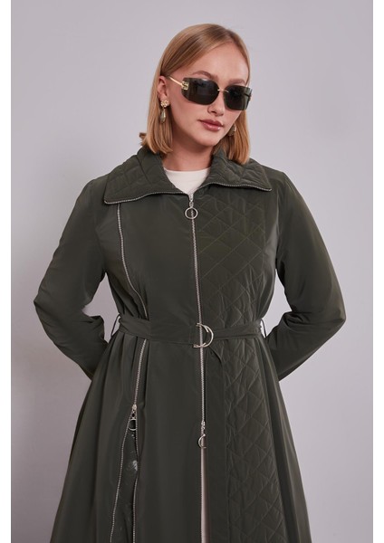 Haki Açılırfermuar Detaylı Trençkot modelleri