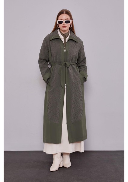 Haki Kendinden Desenli Fermuarlı Kap