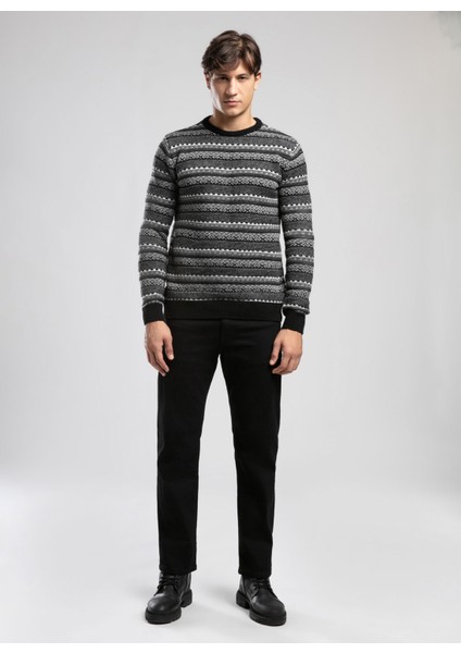 Yuvarlak Yaka Regular Fit Siyah - Antrasit Erkek Kazak 261 Lcm 241023 Mıguel Siyah-Antra