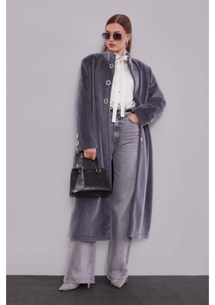 Antrasit Gold Aksesuar Detaylı Kürk Kaban fiyatları