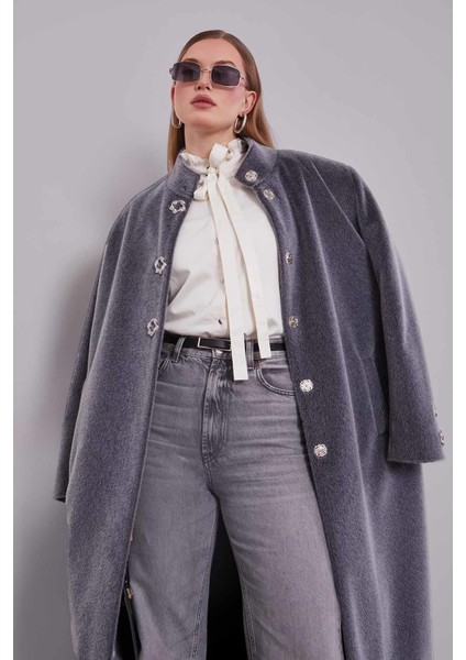 Antrasit Gold Aksesuar Detaylı Kürk Kaban indirimleri