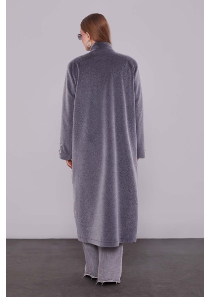 Antrasit Gold Aksesuar Detaylı Kürk Kaban