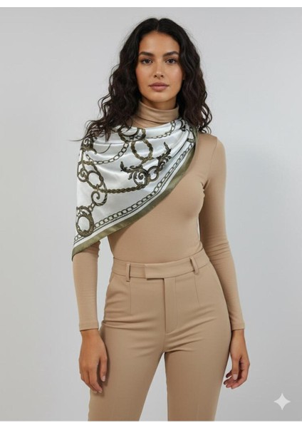 Zincir Desenli Haki Üçgen Fular Bandana Estacraft - 100X45 cm