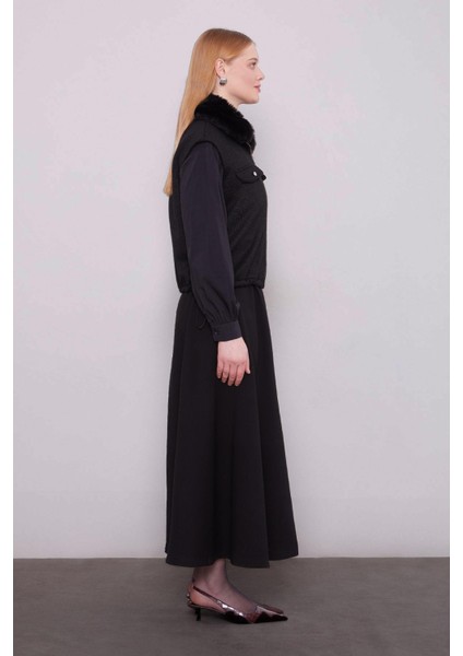 Siyah Yakası Kürk Detaylı Kaşmir Yelek modelleri