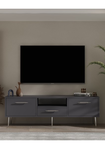 1330DROPDD-128 Tv Sehpası ANTRASİT-GÜMÜŞ