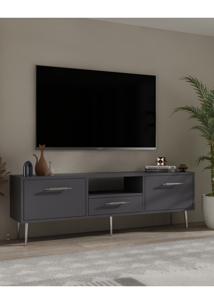 1330DROPDD-128 Tv Sehpası ANTRASİT-GÜMÜŞ