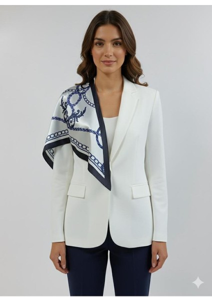 Zincir Desenli Lacivert Üçgen Fular Bandana Estacraft - 100X45 cm