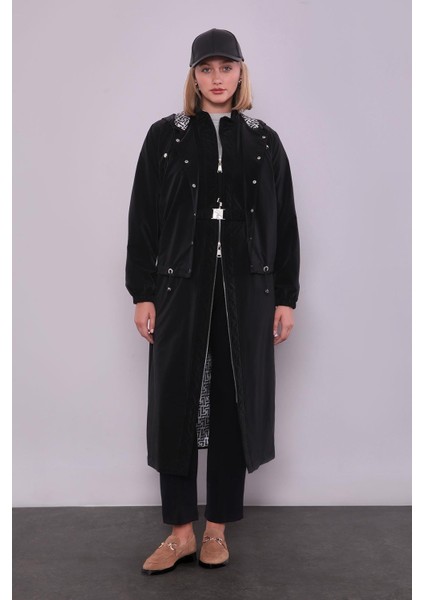 Siyah Çıkarılabilir Detaylı Trençkot