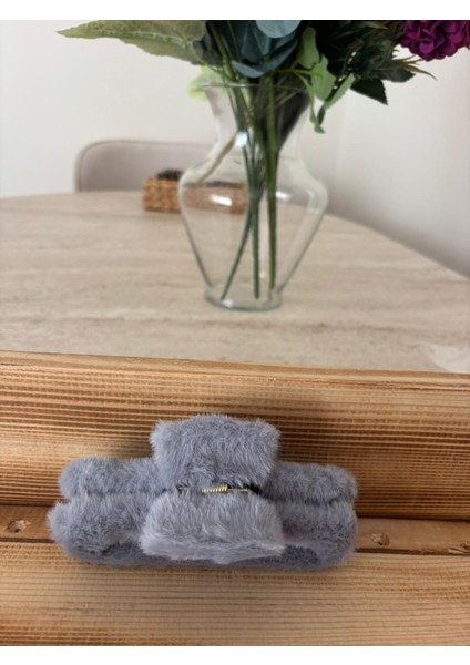 Peluş Kürk Mandallı Toka Gri Büyük fiyatları