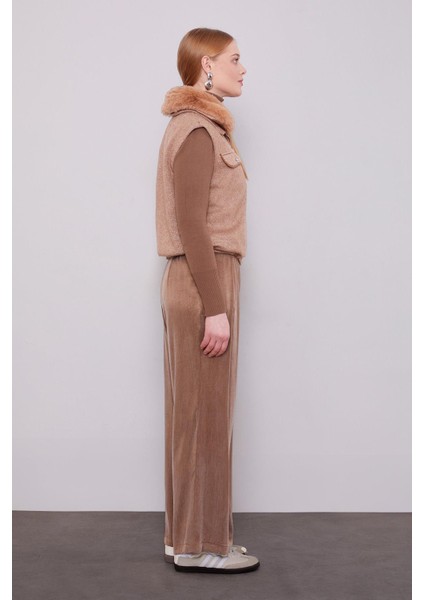 Camel Yakası Kürk Detaylı Kaşmir Yelek modelleri