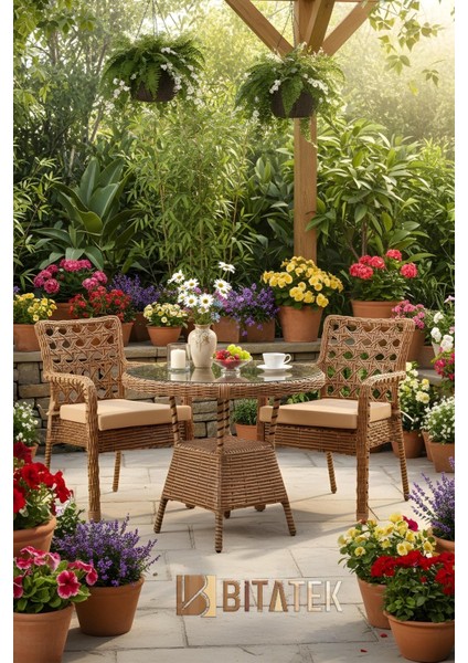 Alaçatı 2 Kişilik Rattan Bahçe Balkon Mutfak Masa Takımı Kahve fiyatları