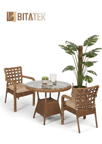 Alaçatı 2 Kişilik Rattan Bahçe Balkon Mutfak Masa Takımı Kahve modelleri