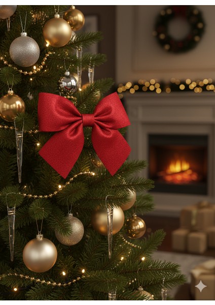 Kırmızı Simli Eva Fiyonk Dekor Yılbaşı Çam Ağacı Süs 25 x 25CM. fiyatları