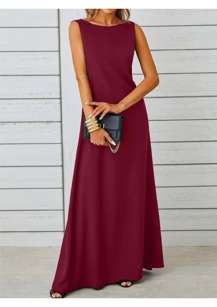 Kadın Kolsuz Kayık Yaka Maksi Janjan Krep Elbise fiyatları
