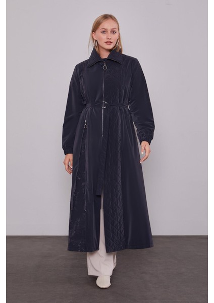 Lacivert Açılırfermuar Detaylı Trençkot