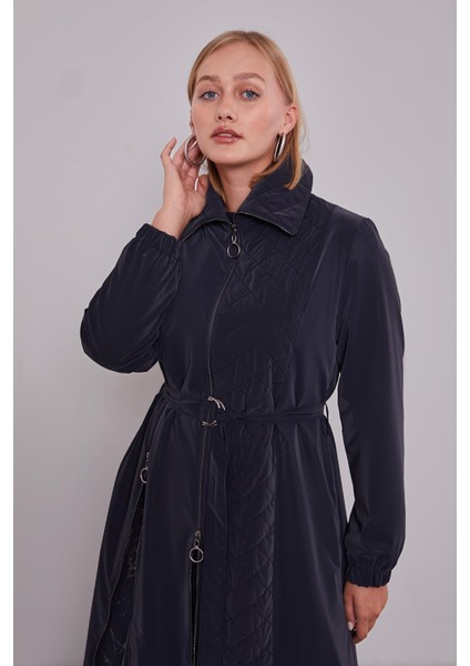 Lacivert Açılırfermuar Detaylı Trençkot modelleri