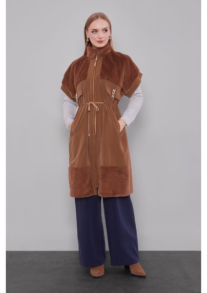 Kahve Kürk Yakalı Yelek