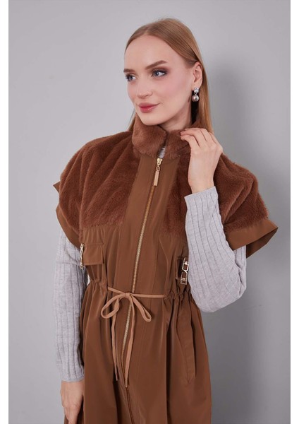 Kahve Kürk Yakalı Yelek fiyatları