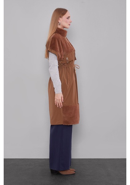 Kahve Kürk Yakalı Yelek modelleri