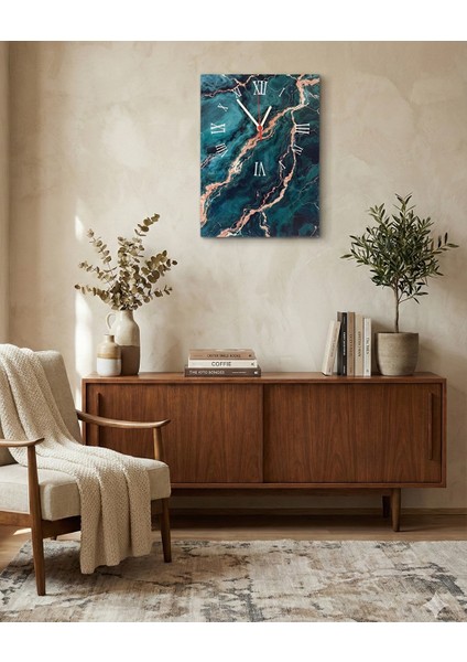 Zümrüt Mermer Duvar Saati Quartz | Özel Tasarım Sessiz Çalışan Dikdörtgen Şık Duvar Saati | 25X35CM